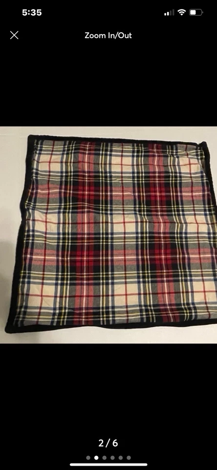 Lauren Ralph Lauren Pillow Cover Red Plaid Black Trim Zipper 20 X 20 - Image 2 of 4