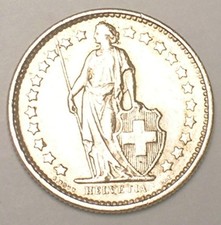 1975 Svizzera mezzo franco svizzero 1/2 Helvetia con scudo moneta XF