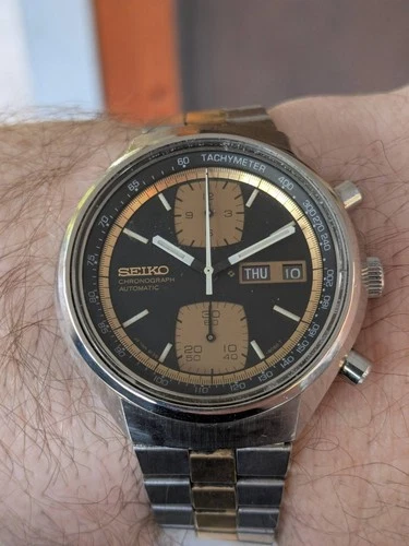 Vintage '76 Seiko 6138-8039 "John Player" Racing Chrono Watch, Orig. Band, Works