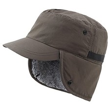 Mens Winter Hat with Brim Warm Earflaps Hat Faux Fur Baseball Cap Army Green