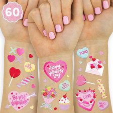 Valentine'S Day Temporary Tattoos - 54 Hot Pink Foil Styles  V-Day Party Decora