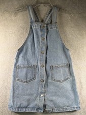 Vintage Guess Jeans Denim Overall Jumper Dress Womens XS Red Triangle Logo