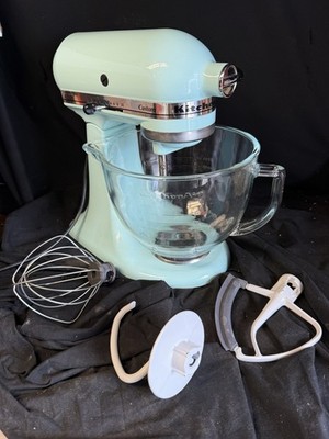 KitchenAid 5 Quart KSM154GB Artisan Series Ice Blue w Glass Graduated Bowl + A