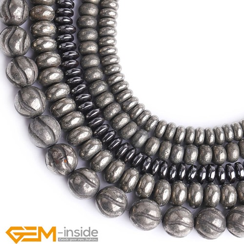 Natural Pyrite Gemstone Silver Gray Rondelle Loose Beads Jewelry Making 15" DIY - Foto 1 di 49