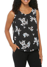 NEW NINE WEST BLACK BLUE FLORAL CAREER BLOUSE SIZE M SIZE L SIZE XL