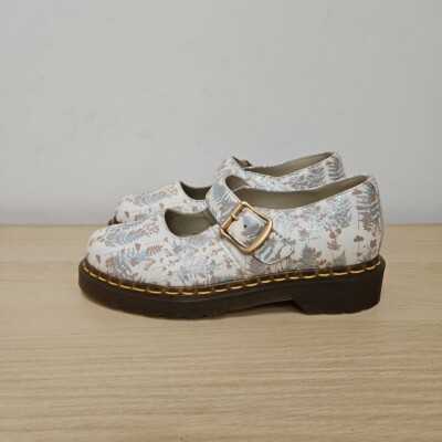 Dr Martens Polley Hazel White Autumn Floral Silver Glitter Mary Jane Shoes Uk 4