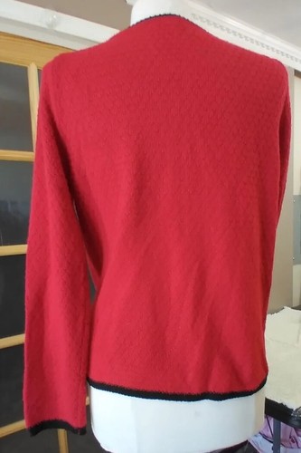 Sweater Cable Gauge M Long Sleeve Snap Red Black Faux Leather Trim - Picture 3 of 13