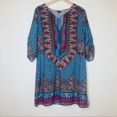 floryday boho dresses Colorful Tunic Dress - Size Medium Boho prom Color:Royal-Blue Stripe Print Trying Out Wishbone Chunky Product Description