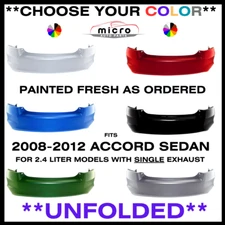 NEW REAR BUMPER FOR 2008-2012 ACCORD SEDAN PAINTED *CHOOSE YOUR COLOR* HO1100246