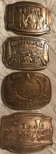 4 Vintage HPM Historic Bronze Commemorative Collection Belt Buckles Lot