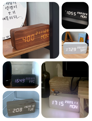 Orologio Legno Sveglia Digitale Data (MM/D/YY) Giorno della Settimana Temperatura Scrivania - Foto 7 di 23