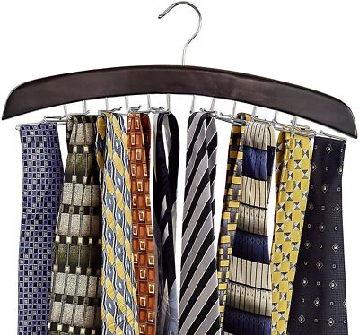 Richards Homewares Wooden Tie Rack Hanging Organizer for Mens Closet Accessor...