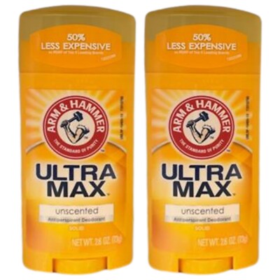 2-PackN EW Arm & Hammer Ultramax Unscented Antiperspirant Deodorant Solid 2.60oz