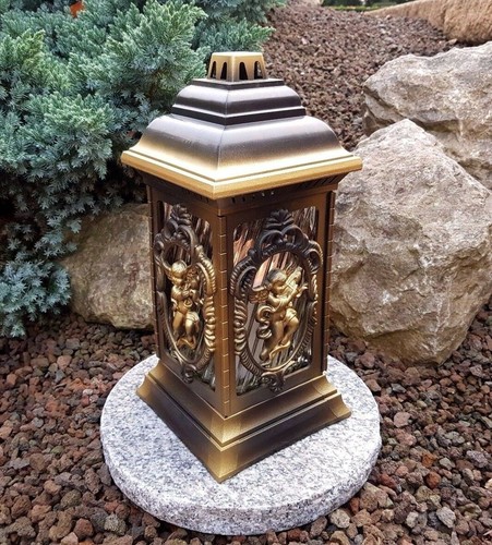 *Grablaterne Grablampe Grableuchte Grablicht Kerzen Engel Grabschmuck Gold - Bild 2 von 2