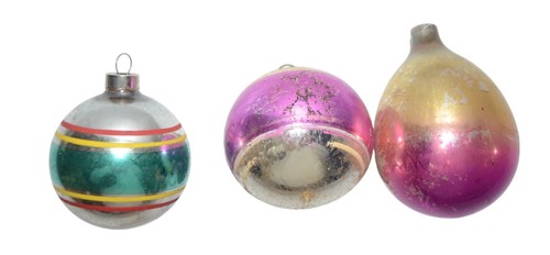 Vintage Weihnachtsschmuck 3er Set Glaskugeln gestreift Träne - Bild 2 von 4