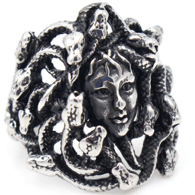 Gothic Snake Hair Goddess Ring Stainless Steel Mythology Gorgon Biker Punk Ring