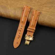 18mm Tan Brown Ostrich Leather Watch Strap Gold Deployment Buckle Quick Release
