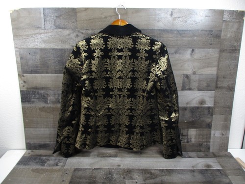 7 For All Mankind Jacquard Blazer Pant Suit Womens Large Black Gold Velvet Set - Picture 3 of 22