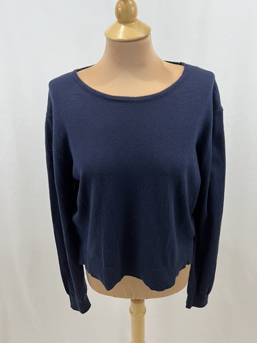 Sam Edelman Damen Größe 14 marineblau Rundhalsausschnitt Pullover Langarm kastenförmig