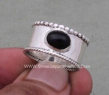 Natural Black Onyx Gemstone Ring-Silver Band Ring-Onyx Ring-925 Silver Ring
