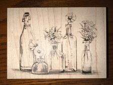 Inkadinkado Wood Base Rubber Stamp Flowers Bottles