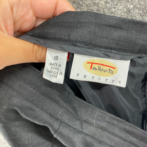 Talbots Skirt Suit Women 10P Petite Black Button Up Top Zip Skirt Linen Lined - Picture 14 of 16