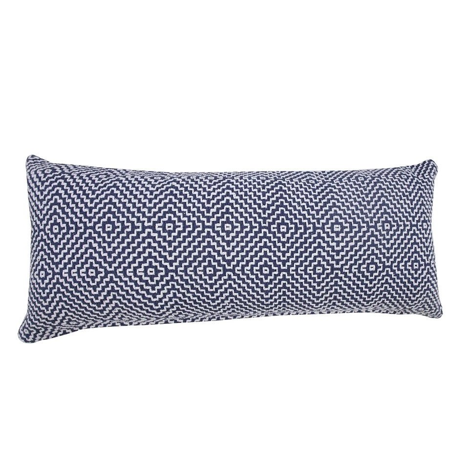 Almohada lumbar geométrica tejida LR Home Diamond Delight, azul/blanco Foto 2 de 4