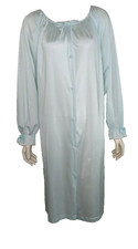 Vintage Robe Sears Dressing Gown Nylon Blue Buttons Retro Lace Frills M