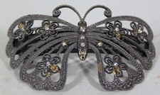 VINTAGE SILVER TONE W/ RHINESTONES BUTTERFLY HAIR CLIP / BARRETTE 4" LONG IN BOX