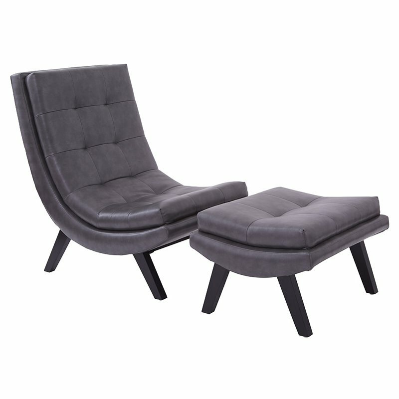 Tustin Pewter Gray Lounge Chair and Ottoman Set in Bonded Leather