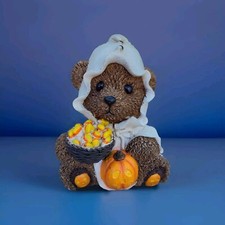 2003 Vintage Halloween Teddy Bear Ghost Costume Candy Corn Pumpkins Figurine 5  