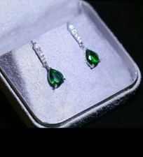 3.75 ctw Simulated Emerald teardrop cz dangle earrings