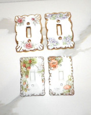 FOUR 4 VINTAGE HANDPAINTED PORCELAIN LIGHT SWITCH COVERS FLORAL