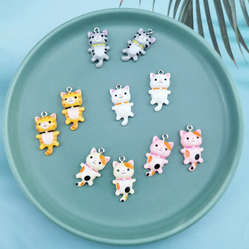 10Pcs Kawaii Cute Animal Cat Resin Charms Pendants For Jewelry Making DIY  Cr-YN