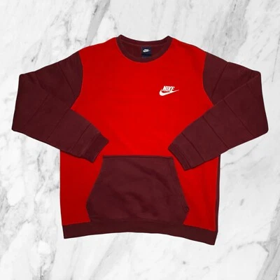 Nike Fleece Homme Grande Poche Rouge Chaud Hiver Col Rond Tg L - Photo 1/4