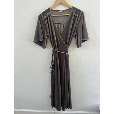 Zara Trafaluc Womens Velvet Tie Wrap Evening Dress Short Sleeve