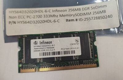 Barrette Mémoire 256 Mo DDR Infineon PC-2700 SO-DIMM (occasion, Pour Ancien Portable)