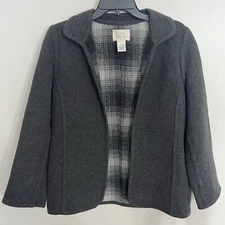 Women’s Vintage Field Manor Wool Blend Open Front Jacket Coat Size 6 Gray 