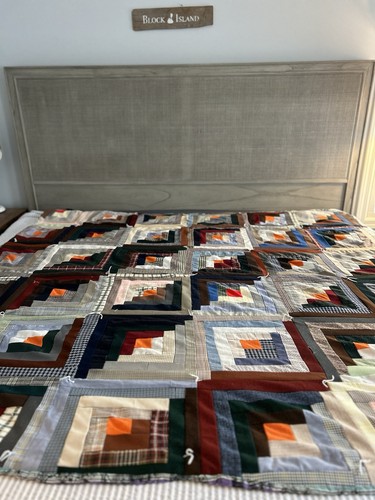 Cotton patchwork quilt in Log Cabin pattern