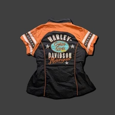 Womens Harley Davidson XL Embroidered Zip Up Riding Shirt