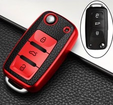 Red car key cover suitable for seat Skoda Volkswagen keys