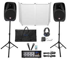 Rockville RPG2X15 Mixer/Amp 15" Bluetooth Speakers Stands Mics Headphones Facade