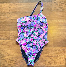 Victoria's Secret Floral One-Piece Swimsuit One-Shoulder Removable Logo Size M