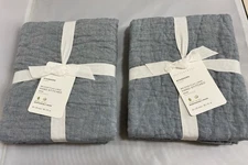 2 NEW Standard Size Pottery Barn Quilted Belgian Flax Linen Shams Hand-Stitched