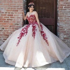 Princess Quinceanera Dresses Ball Gown Sweetheart Applique Sweet 16 Prom Dress