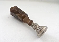 19C English Wax Seal with City of Oxford  Motto "Truth is Strong" Agate Handled