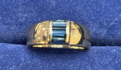 camille lucie ring size 6 blue stones Gold tone signed