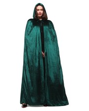 Unisex Velvet Robe Cloak Hood Halloween Wizard Long Robe Vampire Costume