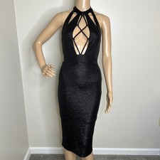 Fashion Nova Black Open Front Caged Midi Dress