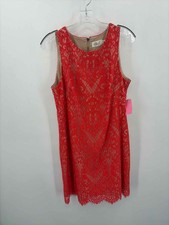 Pre-Owned Eliza J Orange Size 12 Lace Shift Knee Length Sleeveless Dress